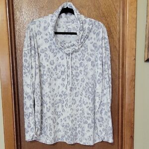 NWT - Calvin Klein Gray Leopard Print Cowl Neck Top